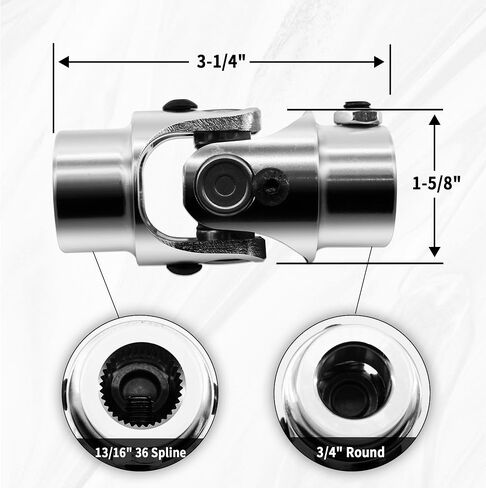 13/16"-36 Spline X3/4" Round Black Steering Universal Joint Single U Joint Shaft,Total Length: 83mm (3-1/4") in Saudi Arabia