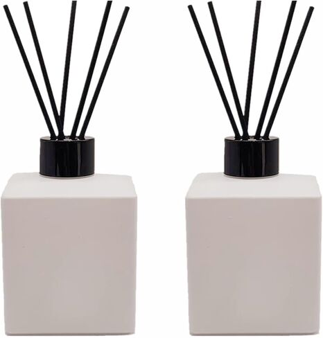 2PCS 200ml Reed Glass Diffuser Set，Essential Oil Container,6.7oz Refillable Empty Glass Bottles with Sticks,Diffuser Jars for Home Oil Fragrance Matte White (200ml Round) in Kuwait