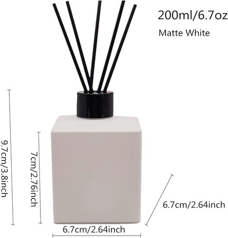 2PCS 200ml Reed Glass Diffuser Set，Essential Oil Container,6.7oz Refillable Empty Glass Bottles with Sticks,Diffuser Jars for Home Oil Fragrance Matte White (200ml Round) in Kuwait
