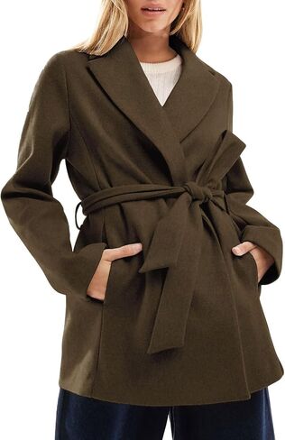 utcoco Women Fashion Belted Wool Trench Coat Notched Lapel Pea Coats Winter Warm Jackets with Pockets in Saudi Arabia