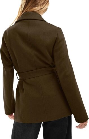 utcoco Women Fashion Belted Wool Trench Coat Notched Lapel Pea Coats Winter Warm Jackets with Pockets in Saudi Arabia