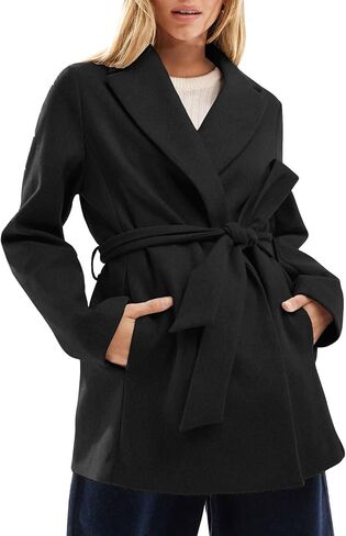 utcoco Women Fashion Belted Wool Trench Coat Notched Lapel Pea Coats Winter Warm Jackets with Pockets in Saudi Arabia