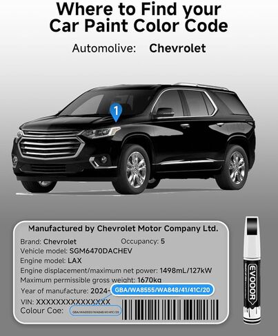 GBA/WA8555 Black Touch Up Paint Compatible with Chevrolet/Chevy Exact Match 2 in 1 Touch up Paint for Chips and Nicks Repair with 2pcs Disposable Ultra-fine Applicator in Kuwait