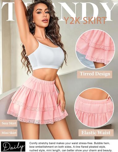 Avidlove Mini Mini Skirt Mini Basic High Highled Tiered Tiered Ruffles HEN LACE LASE CLITE LINGERIE TIRTS S-XXL in Kuwait