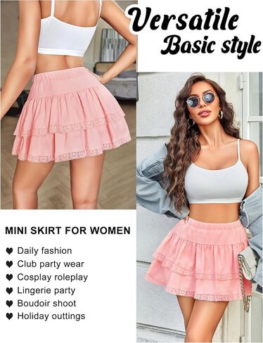 Avidlove Mini Mini Skirt Mini Basic High Highled Tiered Tiered Ruffles HEN LACE LASE CLITE LINGERIE TIRTS S-XXL in Kuwait