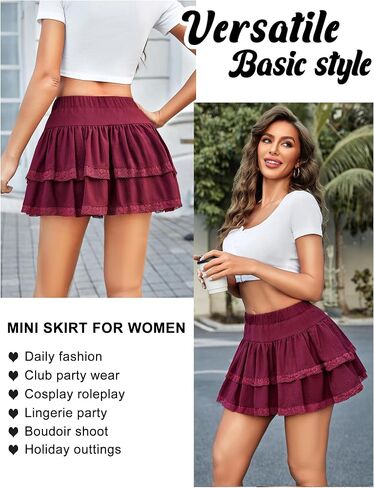 Avidlove Mini Mini Skirt Mini Basic High Highled Tiered Tiered Ruffles HEN LACE LASE CLITE LINGERIE TIRTS S-XXL in Kuwait