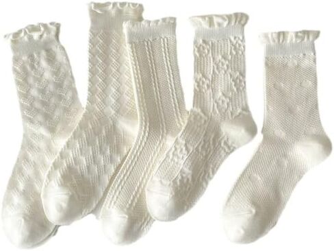 Tooe 5 Pairs Cute Lace Mesh Ruffle Frilly Socks Aesthetic Crew Socks Cottagecore Fall Socks Lolita Clothes Fairycore Stuffs in Saudi Arabia