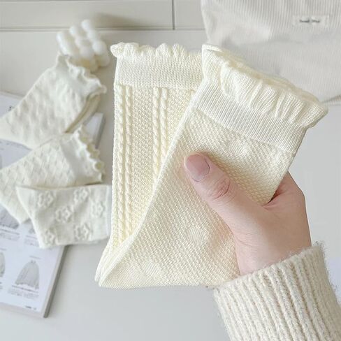 Tooe 5 Pairs Cute Lace Mesh Ruffle Frilly Socks Aesthetic Crew Socks Cottagecore Fall Socks Lolita Clothes Fairycore Stuffs in Saudi Arabia