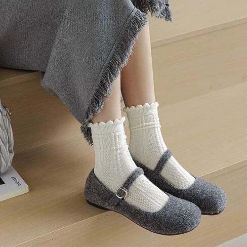 Tooe 5 Pairs Cute Lace Mesh Ruffle Frilly Socks Aesthetic Crew Socks Cottagecore Fall Socks Lolita Clothes Fairycore Stuffs in Saudi Arabia
