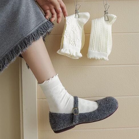 Tooe 5 Pairs Cute Lace Mesh Ruffle Frilly Socks Aesthetic Crew Socks Cottagecore Fall Socks Lolita Clothes Fairycore Stuffs in Saudi Arabia
