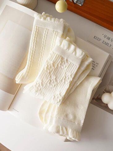 Tooe 5 Pairs Cute Lace Mesh Ruffle Frilly Socks Aesthetic Crew Socks Cottagecore Fall Socks Lolita Clothes Fairycore Stuffs in Saudi Arabia