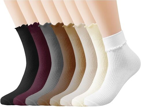 8 Pairs Ruffle Socks Woman Turn-Cuff Frilly Sock Women Cute Ruffle Ankle Womens Cotton Socks in Saudi Arabia