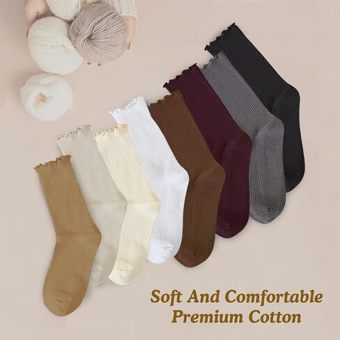 8 Pairs Ruffle Socks Woman Turn-Cuff Frilly Sock Women Cute Ruffle Ankle Womens Cotton Socks in Saudi Arabia