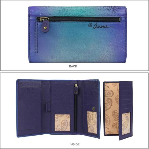 Anna by Anuschka Women's Original Leather Hand-Painted Checkbook Clutch Wallet in Saudi Arabia