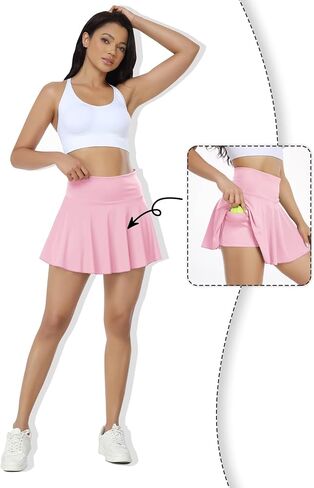 Womens Pleated Skirt High Waisted Mini Tennis Skirts for Women with Shorts Pockets Pickleball Skater Cheer Skorts in Saudi Arabia