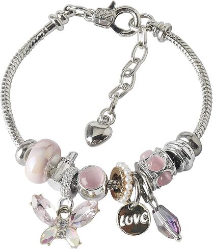 DS Charm Bracelets for girls,exquisite cute cartoon friendship Silver bracelets Stainless Steel Bangle with birthday Gift box, Adjustable girls jewelry Suitable for holiday gifts in Kuwait