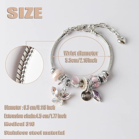 DS Charm Bracelets for girls,exquisite cute cartoon friendship Silver bracelets Stainless Steel Bangle with birthday Gift box, Adjustable girls jewelry Suitable for holiday gifts in Kuwait