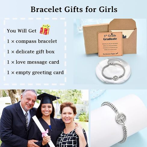 Graduation Gifts for Her, Class of 2025 High School 5th 6th 8th Grade College Masters Degree Graduation Compass Bracelet Jewlry Gifts for Girls Women in Kuwait