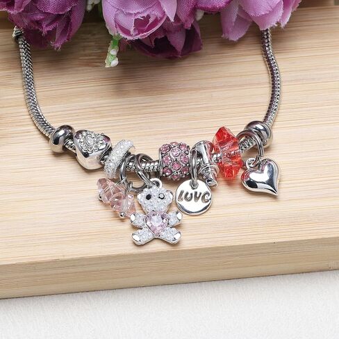 DS Charm Bracelets for girls,exquisite cute cartoon friendship Silver bracelets Stainless Steel Bangle with birthday Gift box, Adjustable girls jewelry Suitable for holiday gifts in Kuwait