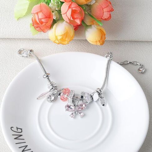 DS Charm Bracelets for girls,exquisite cute cartoon friendship Silver bracelets Stainless Steel Bangle with birthday Gift box, Adjustable girls jewelry Suitable for holiday gifts in Kuwait