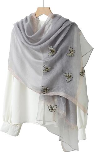 Isurrender Silk Embroidered Long Scarf Lightweight Wrap for Evening Party Fashion Pashmina Shawl Wraps for Women Formal in Saudi Arabia