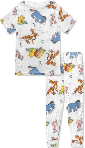 Disney 2 Piece Pajama Set - Mickey, Minnie, Pooh - Toddler Boys & Girls PJ Set, Short Sleeve Shirt & Pants - Official License in Saudi Arabia