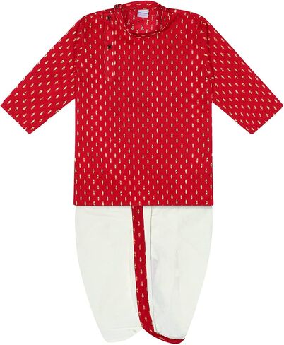 Boy's Cotton Kurta with Dhoti - Golden Thread Work, Side Button Kurta Set for Ethnic Wear in Saudi Arabia