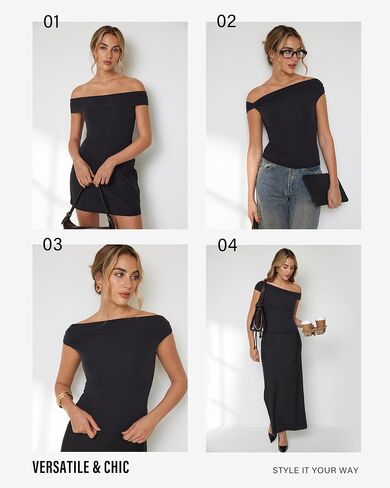 INLYRIC Women's Inbarely Soft Off The Shoulder Tops Versatile Going Out Trendy Shirts Y2K Spring Summer Outfits in Saudi Arabia
