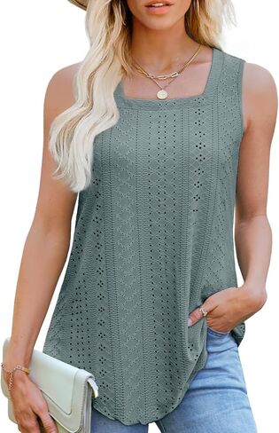 WEESO Womens Tank Tops Square Neck Sleeveless Beach Vacation Clothes Loose Fit Casual Summer Tops in Saudi Arabia