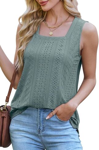 WEESO Womens Tank Tops Square Neck Sleeveless Beach Vacation Clothes Loose Fit Casual Summer Tops in Saudi Arabia