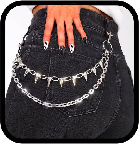 Bounzhi Star Layered Pant Chains for Men Silver Punk Jean Wallet Chains Heavy Biker Pocket Accessories for Women in Saudi Arabia