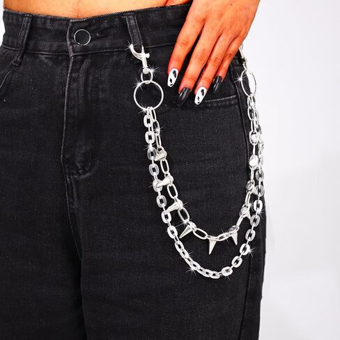 Bounzhi Star Layered Pant Chains for Men Silver Punk Jean Wallet Chains Heavy Biker Pocket Accessories for Women in Saudi Arabia