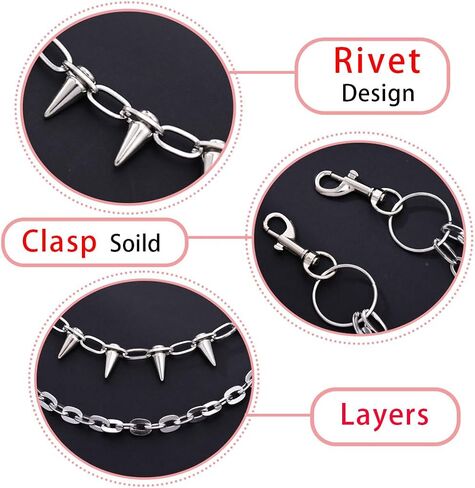 Bounzhi Star Layered Pant Chains for Men Silver Punk Jean Wallet Chains Heavy Biker Pocket Accessories for Women in Saudi Arabia