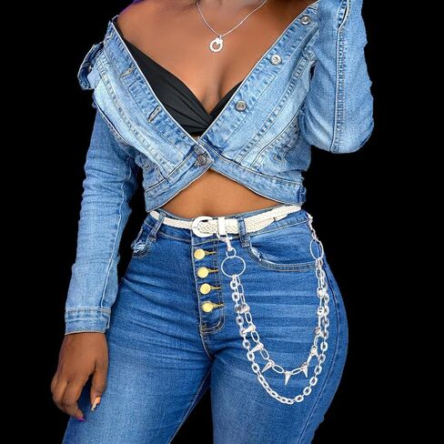 Bounzhi Star Layered Pant Chains for Men Silver Punk Jean Wallet Chains Heavy Biker Pocket Accessories for Women in Saudi Arabia