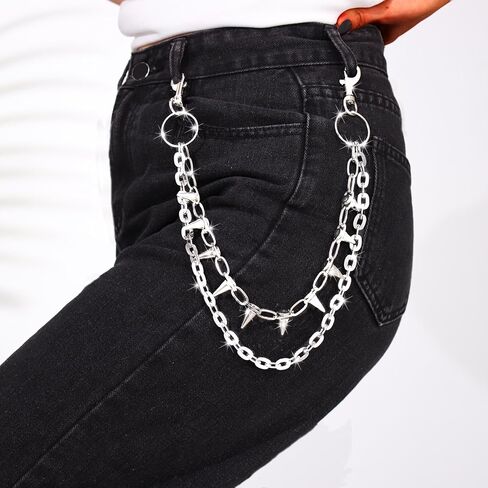 Bounzhi Star Layered Pant Chains for Men Silver Punk Jean Wallet Chains Heavy Biker Pocket Accessories for Women in Saudi Arabia