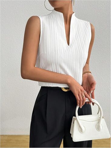 SOLY HUX Women's Work Outfits V Neck Sleeveless Blouses Summer Casual Tank Tops Business Office Dressy Striped Shirts in Saudi Arabia