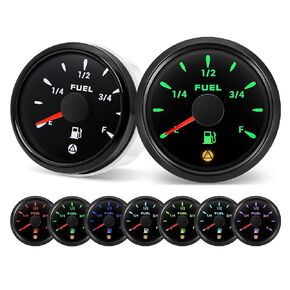 Fuel Gauge 240-33/0-90/0-190ohm/10-180/240-30ohm 7 Color Boat Marine Fuel Tank Level 13% Low Warning AUTO Gauge for Car Truck (Black)