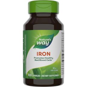 Nature's Way Iron, Promotes Healthy Red Blood Cells*, 18 mg Iron from Iron Gluconate Per Serving, Gluten Free, 100 Capsules (Packaging May Vary)