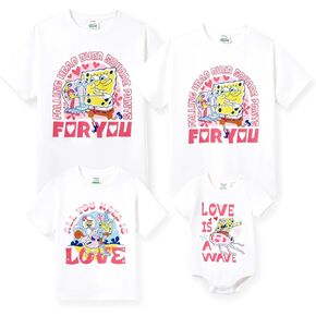 SpongeBob Squarepants Family Matching Novelty T-Shirt, Spongebob Print Short Sleeve Casual Tee, Summer Outing & Party