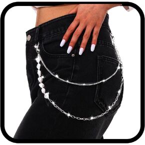 Bounzhi Star Layered Pant Chains for Men Silver Punk Jean Wallet Chains Heavy Biker Pocket Accessories for Women