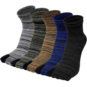 ZAKASA Men's Flip Flop Socks: Tabi Split Toe Socks Athletic Cotton Crew Wicking for Sandals Geta 5 Pairs