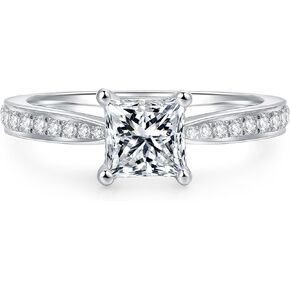 14K Moissanite Rings, 1 Carat Princess Cut Moissanite Ring, 14K White Gold Engagement Rings, Solitaire Moissanite Engagement Rings