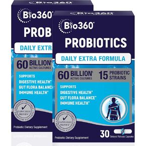 Extra Strength Probiotic for Digestive Health and Immune Support, 60 Billion CFU & 15 Strains, Gut Health Probiotics for Men and Women Supports Occasional Constipation, Diarrhea, Gas & Bloating, 30CT