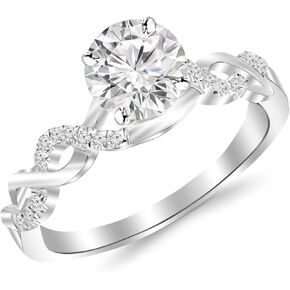 14K White Gold 2.70 Carat LAB GROWN DIAMOND Twisting Infinity Gold and Diamond Split Shank Pave Set Round Cut Diamond Engagement Ring (E-F Color VS1-VS2 Clarity 2.57 Ct Center)