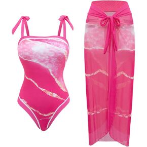 Floerns Women's One Piece Swimsuits Tie Shoulder Bathing Suit with Beach Sarong Cover Ups
