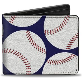 محفظة الرجال للرجال ، bifold ، البيسبول المبعثرة الأزرق ، جلد نباتي ، 4.0 "× 3.5"