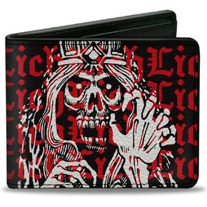Wizards of the Coast Wallet, Bifold, Dungeons and Dragons Lich Monster Illustration Text Black Red, Vegan Leather