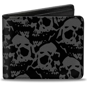 Buckle-Down Men's Wallet, Bifold, Skull Yard Black Gray, Vegan Leather, Multi, 4.0" x 3.5"
