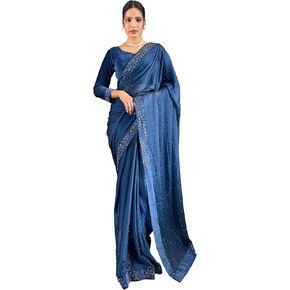 STELLACOUTURE Indian Silk ready to wear diamond work saree for Women with velvet blouse ST-048