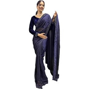 STELLACOUTURE Indian Silk ready to wear diamond work saree for Women with velvet blouse ST-048 in Saudi Arabia
